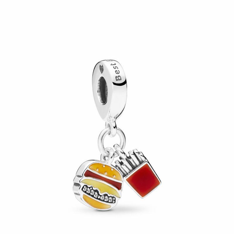 Pandora Burger & Fries Dangle Charm - Sterling Silver/Enamel/Orange/Cubic Zirconia - Canada | MI7459